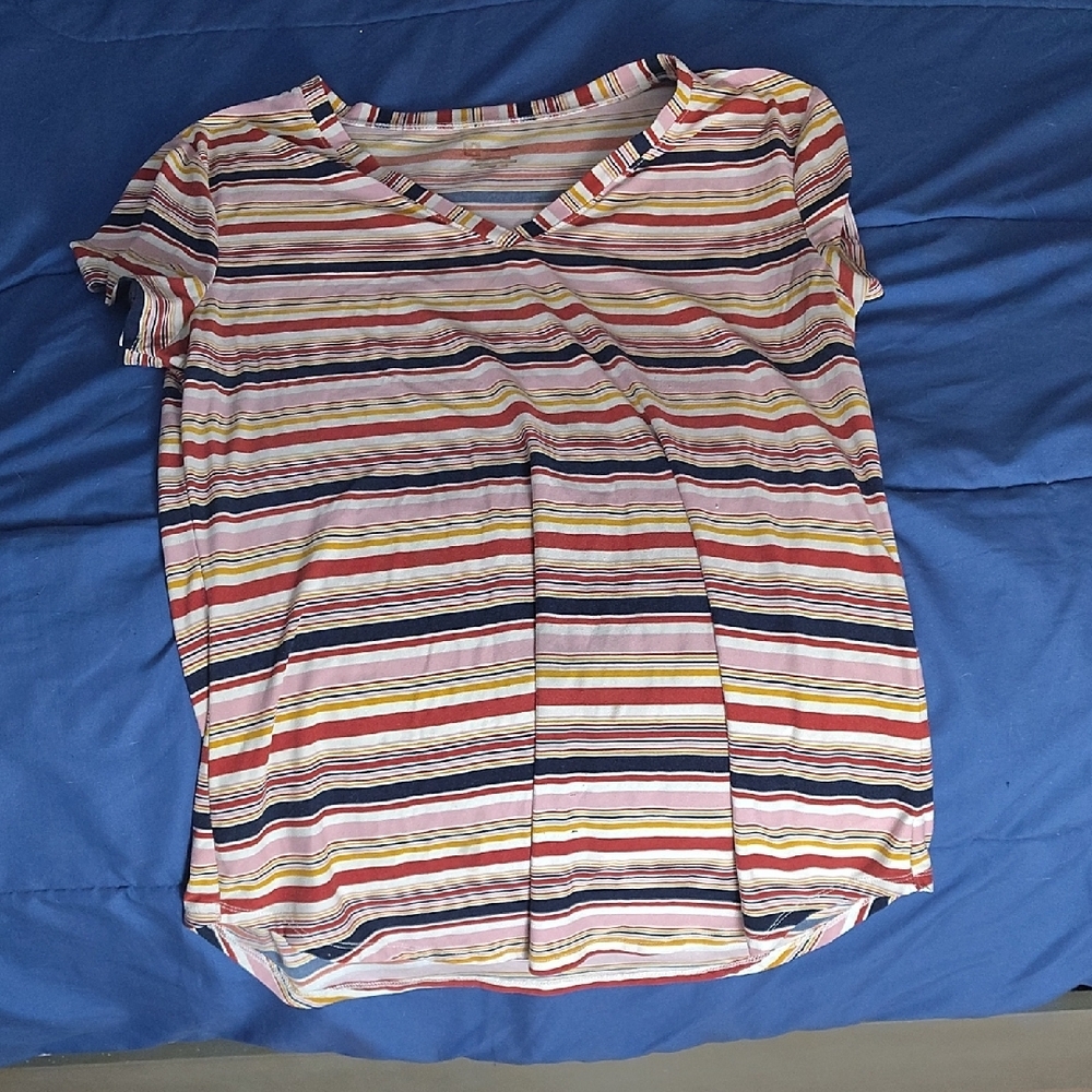Blue and Orange Striped Crew Neck T-Shirt